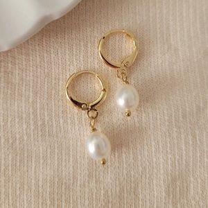 Pearl Huggie Earrings Pearl Hoops